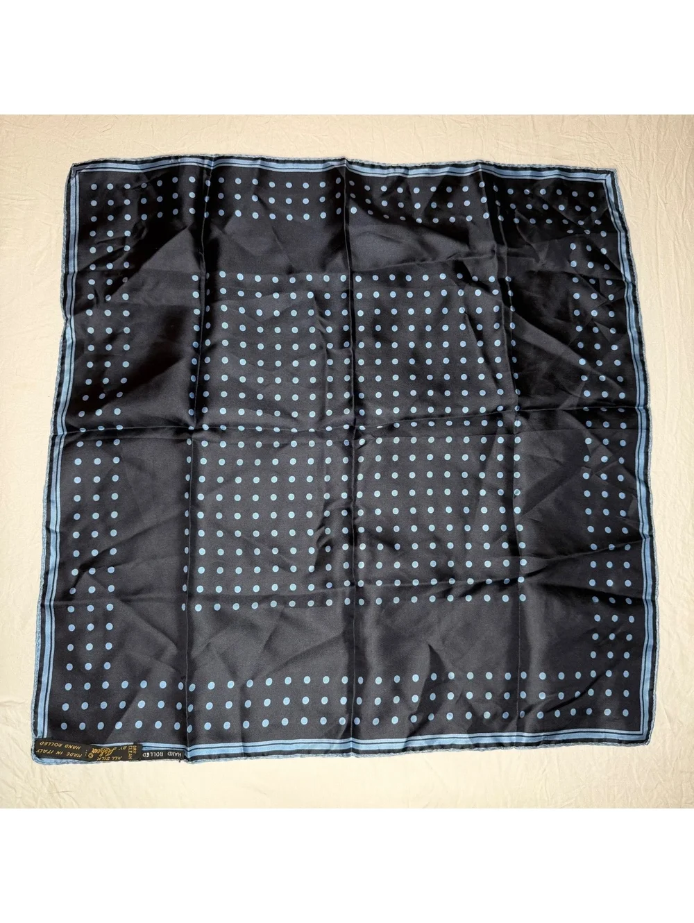 Vintage Asher Silk Hand Rolled Pocket Square 19” x 19” Made in Italy Mini Scarf